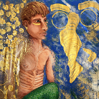 Kintsukuroi art charcoal colored charcoal creatures drawing gold golden illustration merman ocean painting pastel pastels