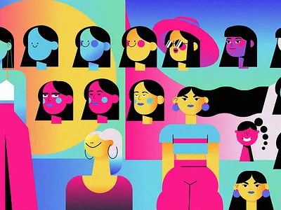 Poker faces asian character doodle face girl gradient hair happy illustration look perfil smile vector woman yellow