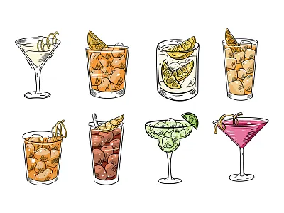 Alcohol Cocktail alcohol bar cartoon cocktail cocktail bar cute design drink glass ice illustration lemon lemonade lime orange sketch summer vector