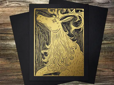 Reindeer Linocut Illustration drawing illustration