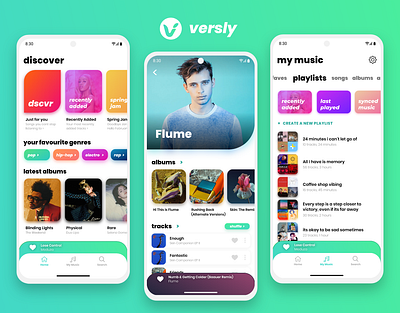 Versly Music Player android apple branding gradient gradient design gradients ios light mode mobile mobile app music music player typography ui ux user interface