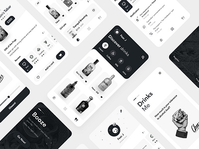 Booze App Collection black and white booze clean design drinks gray design minimal mobiel app ui ux