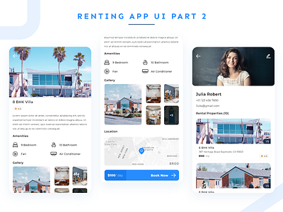 Home Renting App Part 2 appui appuidesign daily ui dailyui detail page graphicdesign home iconography icons profile rental rental app ui uiux uiuxdesign