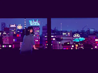 window watching buildings character city concept art digital art girl illustration lights overlay overwatch procreate progress sketch style