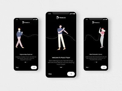 Music App On-boarding adobe xd android app basic design design figma illustraion illustrator ios iphone mockup minimalism mockup onboarding onboarding screens sketch template