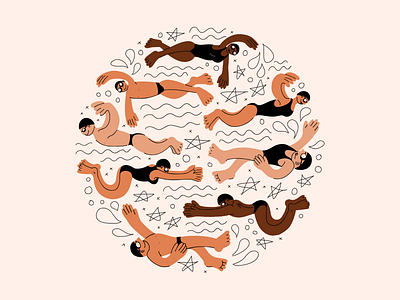 Swimming styles aquatic backstroke breaststroke butterfly competition competitive diverse freestyle illustration men people sports styles swimming women
