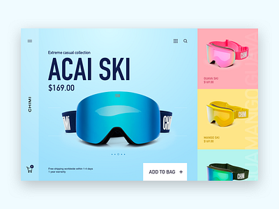 Chimi - Landing page concept chimi design glasses goggles product product detail responsive shopping shopping cart ski snowboards ui ux web web design website