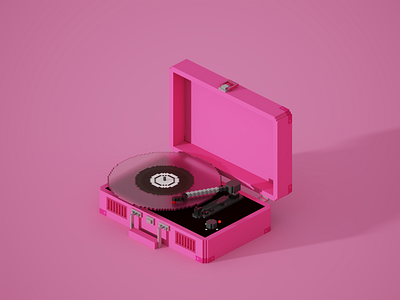 Retro turntable 3d 3d art aesthetic gramophone isometric magicavoxel minimal pink records retro turntable vintage vinyl voxel voxel art