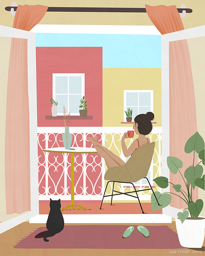 Breakfast at Facade adobe fresco book illustration breakfast colorful digital editorial illustration facade female character girl illustration illustration art ipadpro lifestyle illustration woman