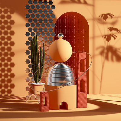 Marocco 3d c4d cgi illustration marocco octane orange red render sand set setdesign