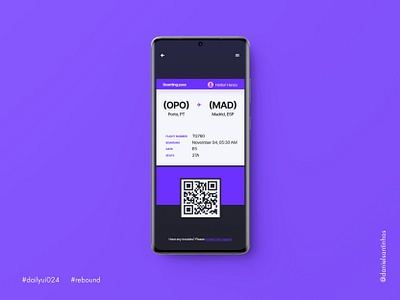 Daily UI #024 - Boarding Pass (Rebound) 024 aveiro boarding boarding pass boardingpass daily ui dailyui dailyui 024 dailyuichallenge elvas freelancer graphic designer minimalism mobile ui pass rebound travel ui design ui designer ui ux