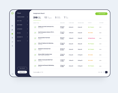 Assignment board - Rebound! app assignment assignment board b2b clean filter ux filters grants management app numbers saas sidebar sidebar filter typography ui uiux userexperience userinterface vector web