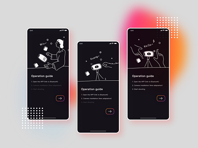 Guide page app black branding dark design illustration ui ux white