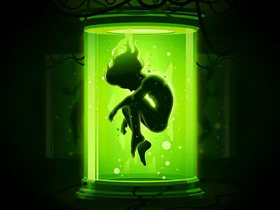 Growing acid capsule child clone embryo genetic girl green growing homunculus illustration incubator laboratory life popular proart prokopenko sleep umbrella woman