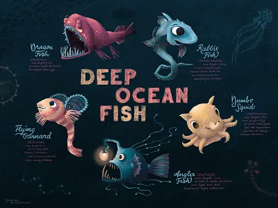 Deep Ocean Fish animal animal illustration character character design deepsea design digital illustration digital painting digitalart editorial art editorial illustration fish fishes graphic design graphicdesign illustration poster poster art procreate procreate art
