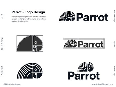 Parrot - Golden Rectangle Logo animal logo bird logo brand design brand designer branding fibonacci golden ratio golden rectangle icon logo logo concept logo design logo designer logotype mark minimalist logo parrot logo shapes typography vector