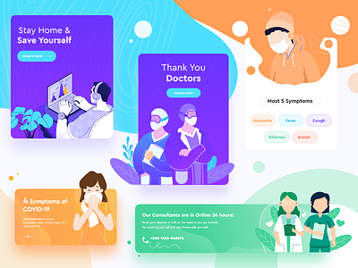 UI Kit Component - Ads/Banner/Promote Cards ads ads card app banner card card design corona virus covid 19 dashboard illustration minimal mobile apps promote cards ui design uicards ux design vector virus web template