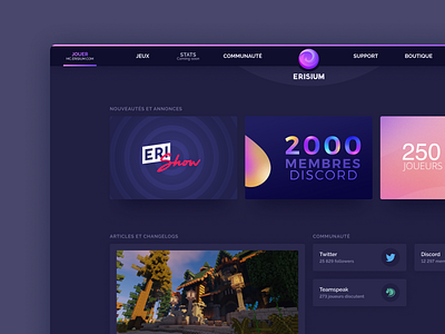 Erisium new website - Home article blog dark dark mode dark ui erisium game gaming gradient home minecraft minimal modern navbar play purple social webdesign