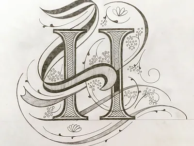 H flourishes illustration lettering