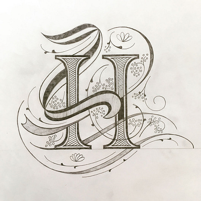 H flourishes illustration lettering