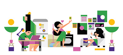 work at home cat design girl graphic illustration vector workathome