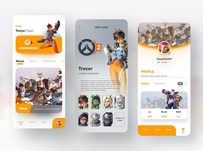 Overwatch2 Game App Design 2020 app application cards clean design figma game game app game ui games icon interface mobile mobile app overwatch overwatch league overwatch2 ui ux