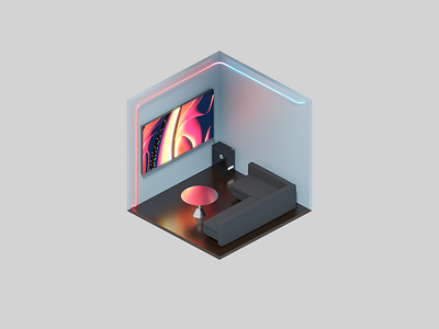 Micro Living Room 1 3d 3d art blender3d design illustration isometric isometry lighting quarantine texture tinyhouse