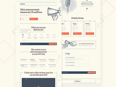 Bulletin - WordPress Landing Page branding design desktop illustration landing page layout old styles ui ui ux ux vector webdesign website wordpress wordpress theme