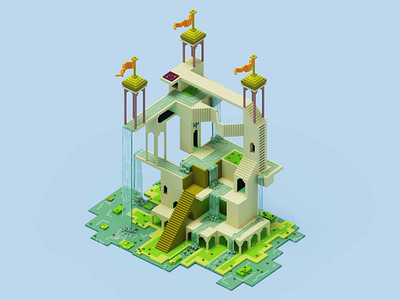 Monument valley scene 2 3d 3dart adobe architecture design illustration magicavoxel monumentvalley motion voxel voxelart