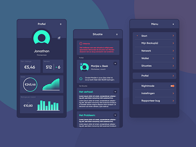 Nightmode ON (App-design voor CommonEasy) app dark dark theme dark ui design illustration illustrator night