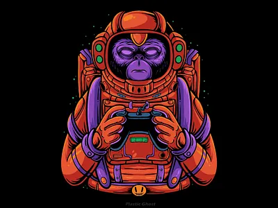 space monkey ape apparel design artwork astronaut black illustration cartoon design for sale game helmet illustration monkey tshirt design vector