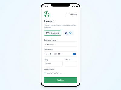 Mobile Credit Card Checkout Concept checkout clean credit card credit card payment creditcard dailyui dailyuichallenge green icons8 mobile payment payment form paypal tailwindcss ui ux visa