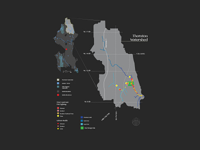 LA | Thornton Watershed Map + Diagram analysis cad design diagram gis illustrator landscape architecture map protection research salmon seattle watershed wildlife