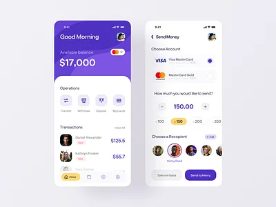 Money Transfer Mobile App - Send Money amount analytics banking cart creditcard dashboad finance finance app mobile mobile banking money money app money management money transfer online bank send transaction ui ux