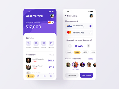 Money Transfer Mobile App - Send Money amount analytics banking cart creditcard dashboad finance finance app mobile mobile banking money money app money management money transfer online bank send transaction ui ux