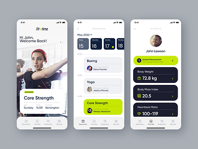 fitintime Studio App app booking calendar ems fitintime fitness fitness app fitness center fitness club gym gym app miha bodytec neon notification personal trainer schedule studio ui ui design