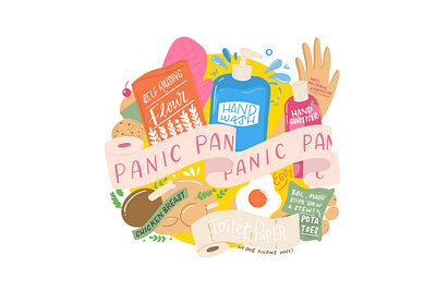 Panic Buying bright colour food food illustration fruit groceries hand drawn hand lettering illustration ingredients panic buying products illustration quarantine recipes shopping typography vector veg