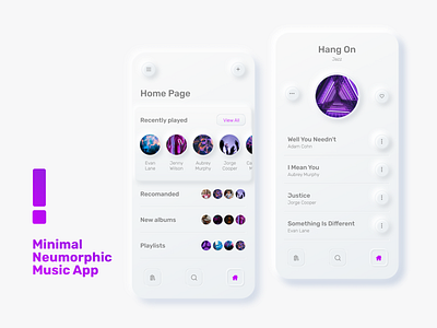 Neumorphism Music App app app design clean design digital gradient iphone light minimal mobile music music player neumorphism shadow skeumorph stream ui uiux ux ux design