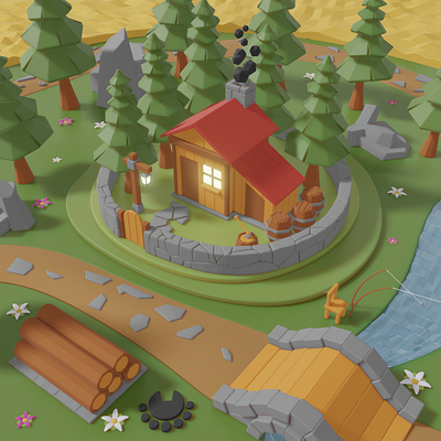 Lumberjack House 3dart blender design eevee exterior isometric landscape lowpoly