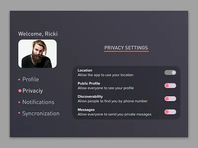 Daily UI :: 007 Settings 007 daily daily 007 dailyui dailyuichallenge design designchallenge privacy privacy page rickihall settings settings page settingsdesign ui ui007 uidesign uiuxdesign ux web webdesign