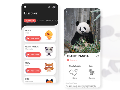 Discover Nature App UI animal app app design application mobile mobile app mobile ui nature panda popular popular trending graphics trend2020 ui ui design uidesign ux uxdesign