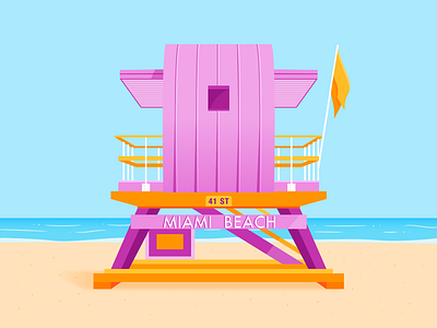 Lifeguard Tower - Miami Beach architecture beach colour illustration illustrator lifeguard light miami ocean orange purple shadow sky summer sun tower type vector