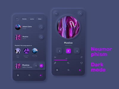 Neumorphic Dark Mode app app design app designer clean dailyui dark mode gradient iphone minimal mobile music music app neumorphism shadows skeumorphic stream ui design uiux ux ux design