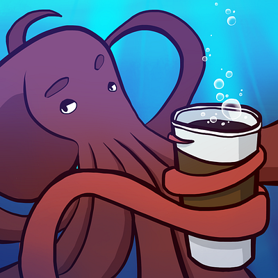 Octo Coffee Strikes Again abnormal art coffee color design illustration light octopus