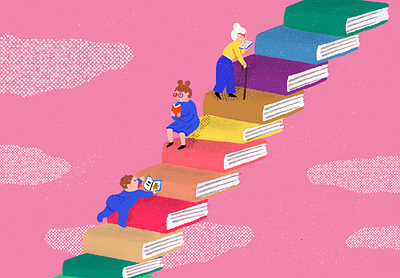 Reading all your life - readitforward books editorial illustration library website