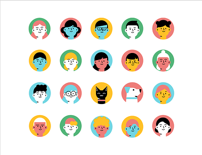 happy colorful faces cartoon character character design design flat icon illustration minimal vector website