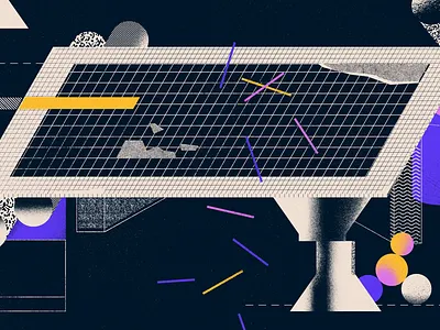 Setting up a remote architecture office abstract crayons desk geometry grid halftone illustration paper pencils shapes texture working from home workspace