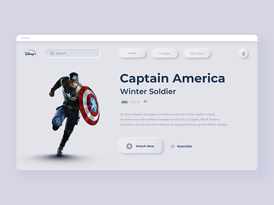 Disney+ alternate design ideas america avengers cap captainamerica disney disney world marvel modern neomorphic neomorphism netflix skeumorphic streaming streamingservice ui ux video