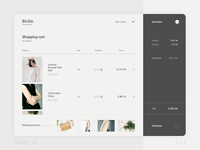 Birdie - Shopping Cart cart checkout clean dailyui dailyuichallenge design eccommerce fashion productpage products shop shopping sketchapp ui ux webdesign website website design