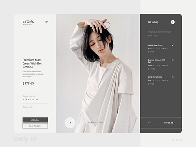 Birdie - Single Product checkout clean dailyui dailyuichallenge design eccomerce fashion productpage products shop shopping cart singleproduct sketchapp store ui ux webdesign website